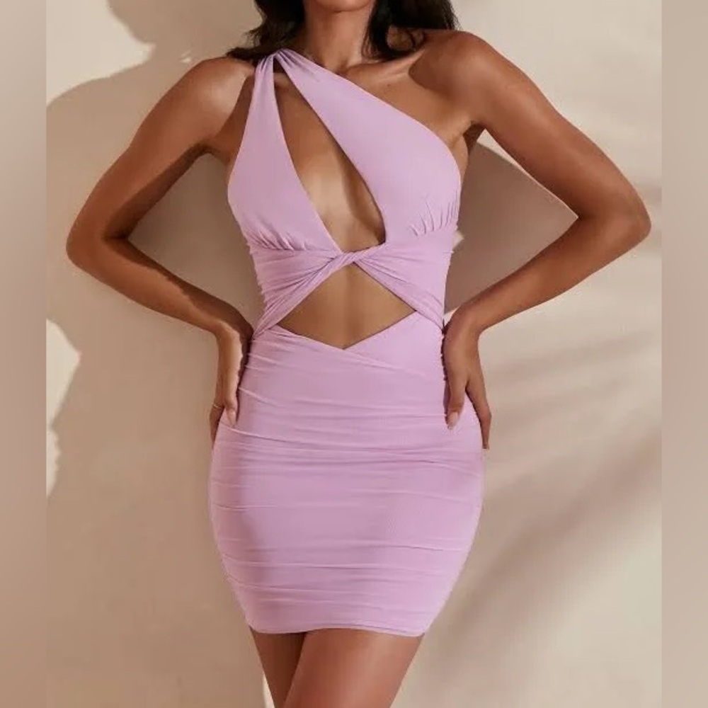 Oh Polly One Shoulder Cut Out Mini Dress in Pink
